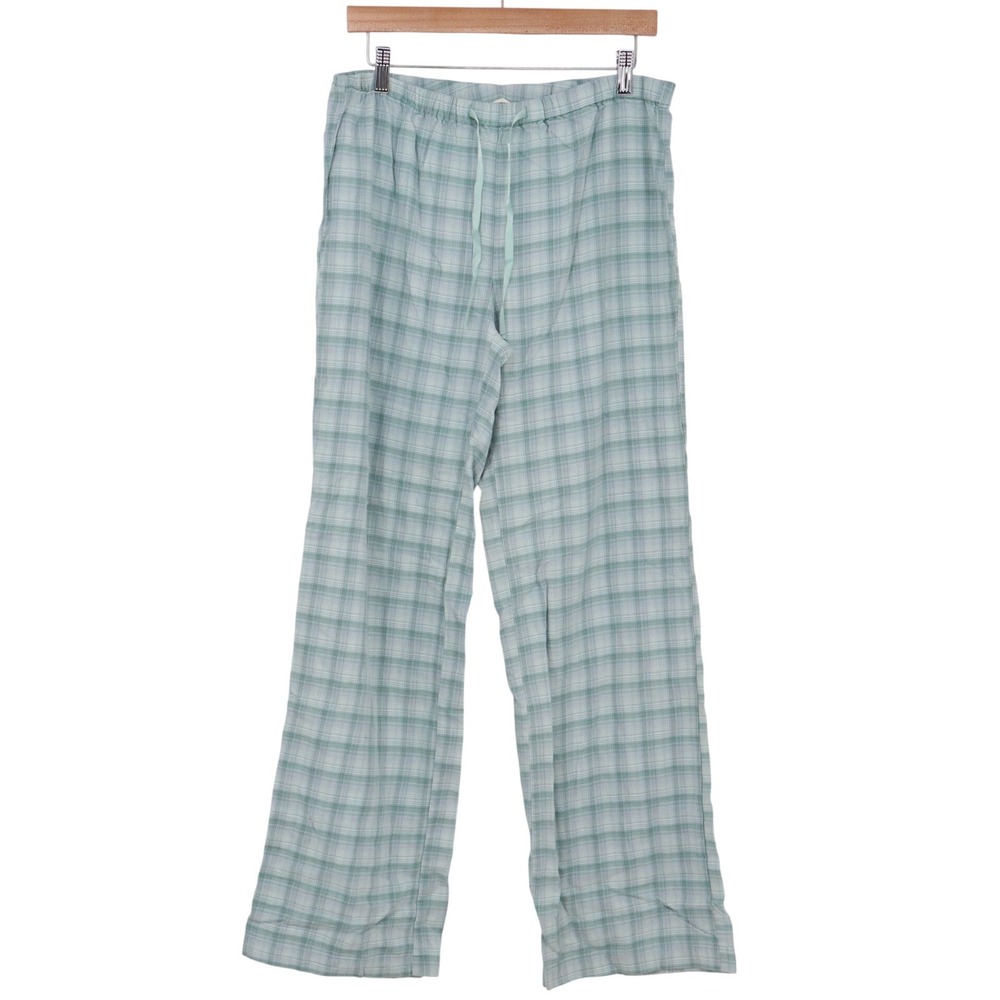 Eddie Bauer Pajama Pants Womens M Plaid Green Drawstring Cotton Excellent